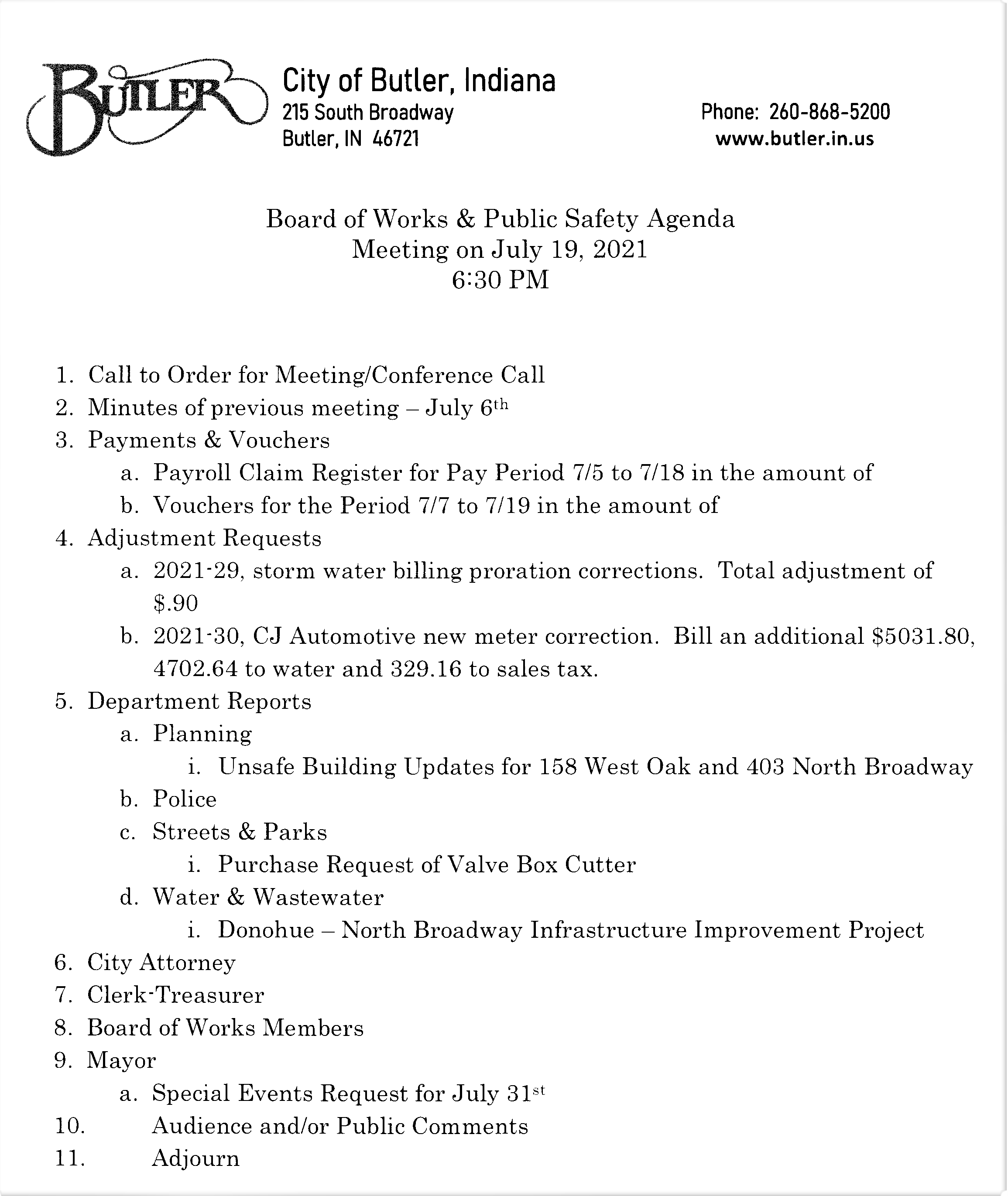 Board of Works 7-19-2021